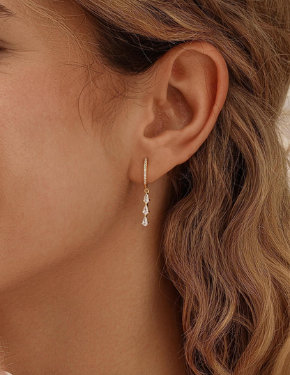 Elegant Dainty Diamond Hoop & Tassel Drop Earrings