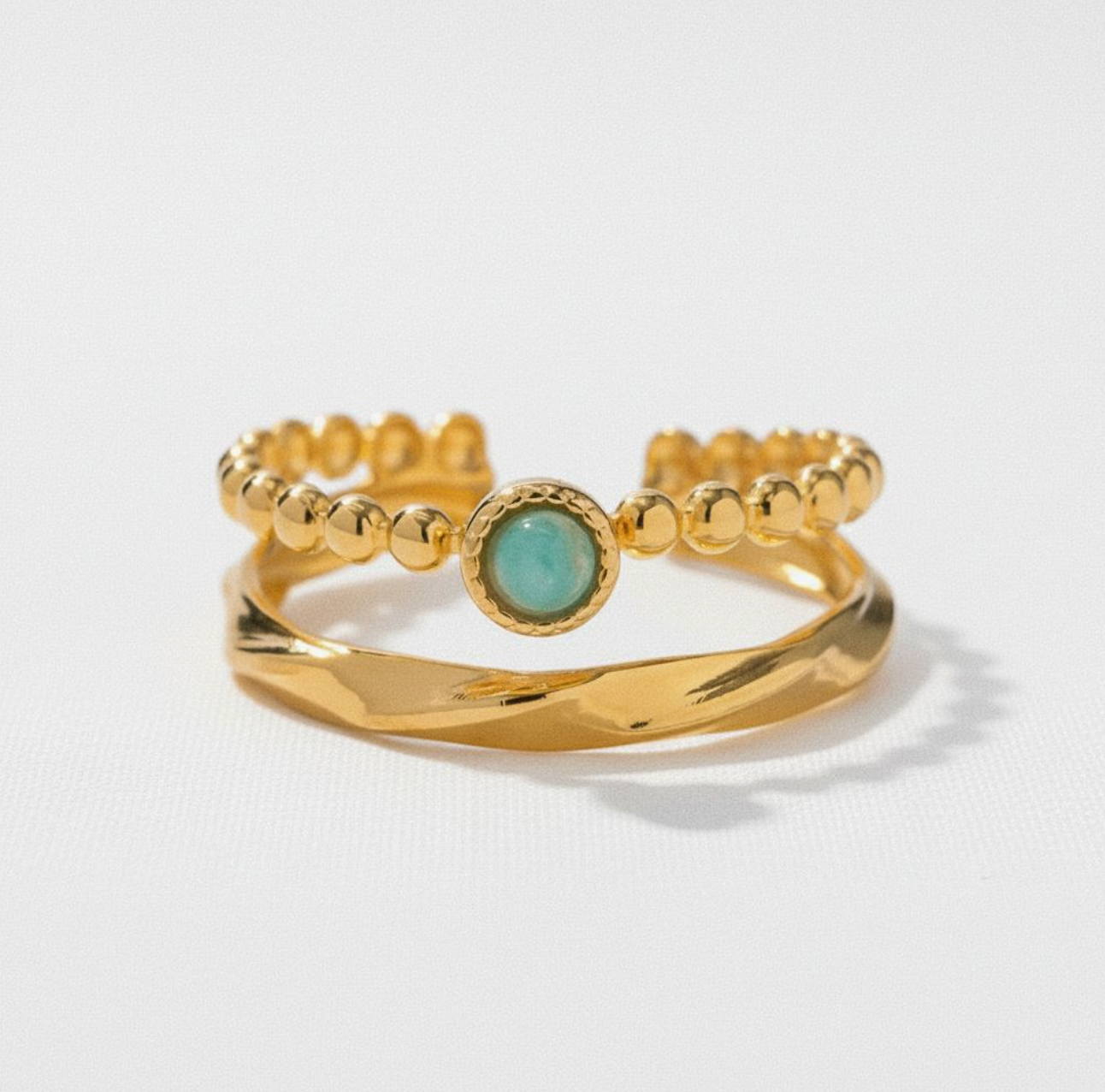 Geometric Ring with Natural Stone Accent