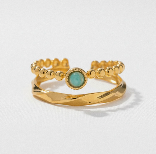 Geometric Ring with Natural Stone Accent