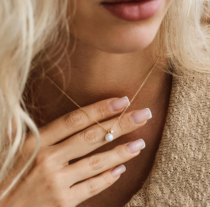 Sterling Silver Pearl & Zirconia Pendant Necklace