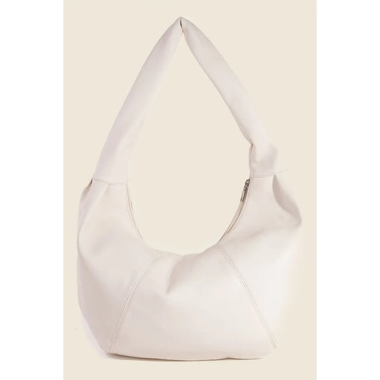 Panel Stitch Crescent Leather Shoulder Bag