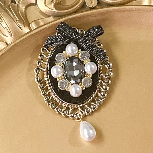 Elegant Black Bow Pearl Brooch