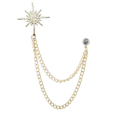 Starburst Rhinestone Double-Chain Dangle Brooch