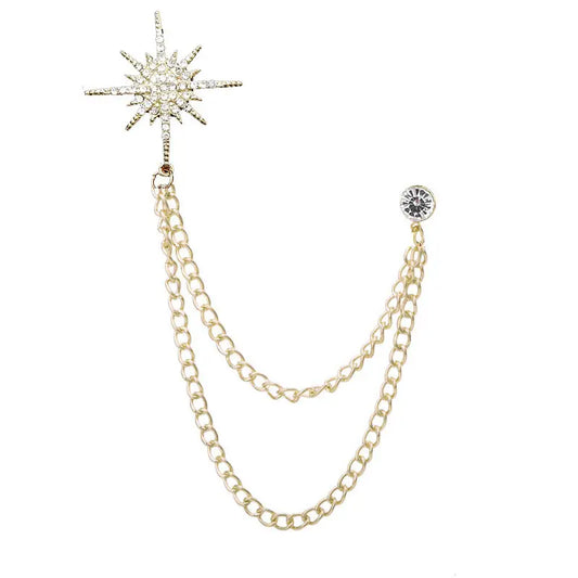Starburst Rhinestone Double-Chain Dangle Brooch