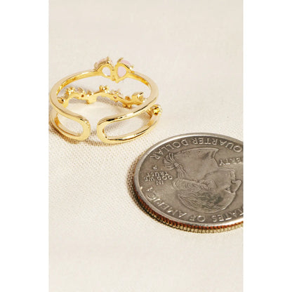 Two Row Floral Rhinestone Ring