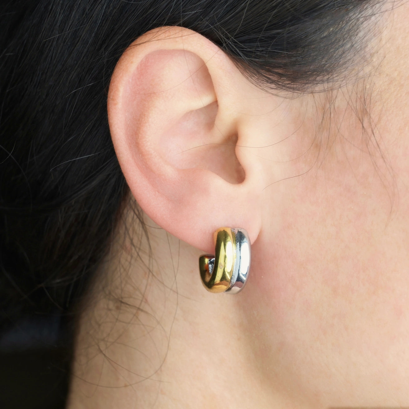 Two-Tone Medium Hoops Tarnish-Free Bold Open Hoop Earrings