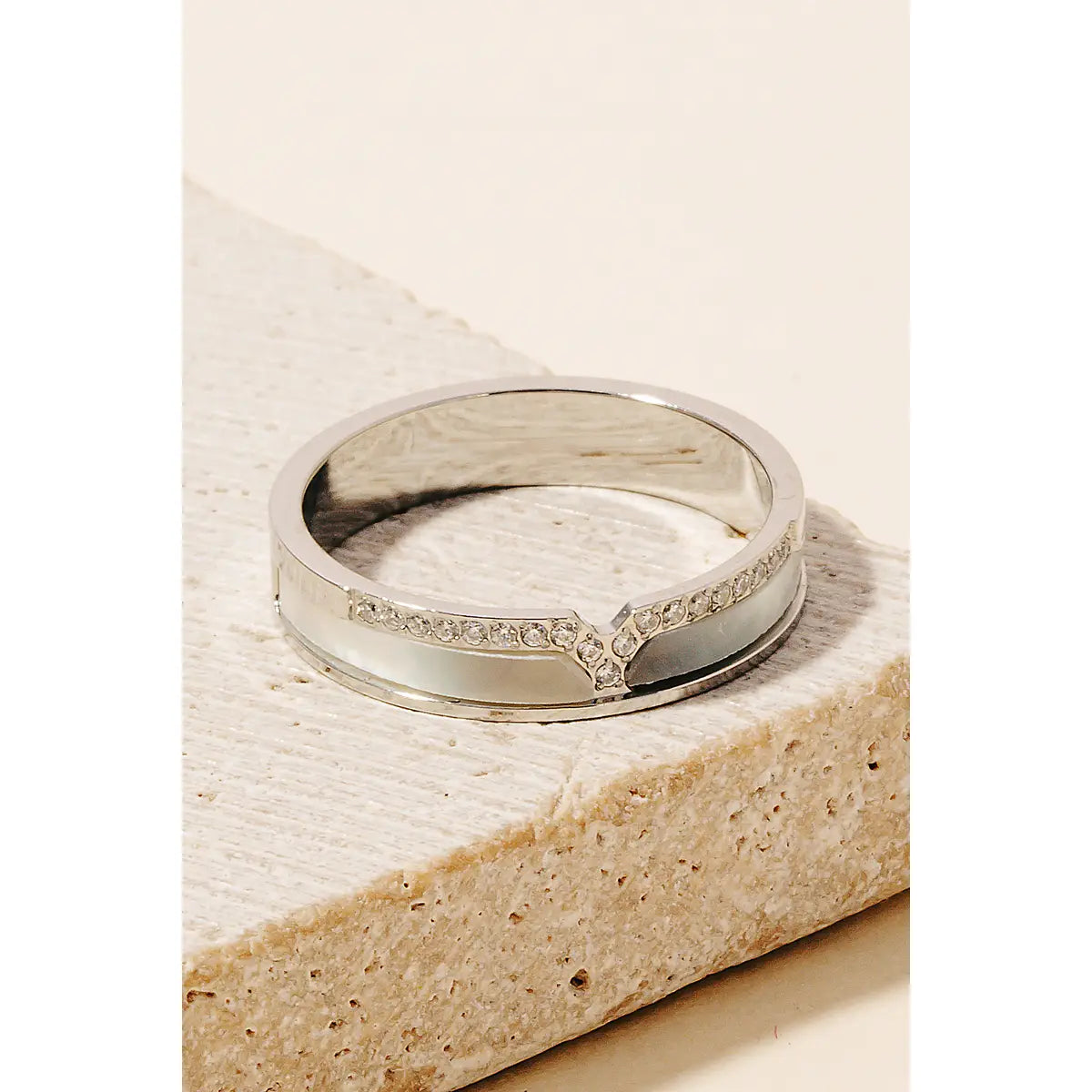 Layered Rhinestone Studs and Seashell Band Ring