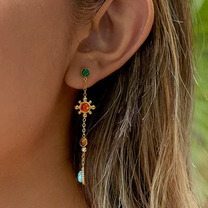 Bellevie 18K Gold Non-Tarnish Boho Gemstone Drop Earrings