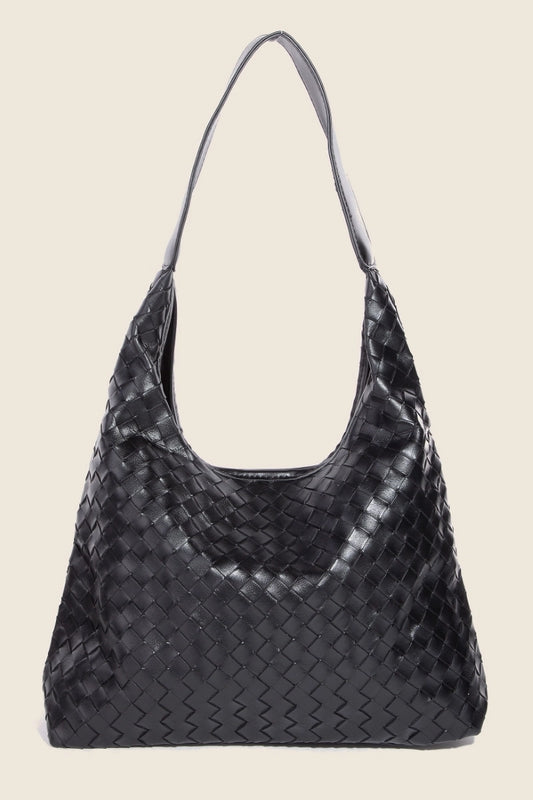 Black Woven Leather Tote Bag