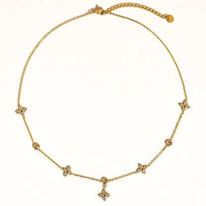 Aveline 18K Gold Non-Tarnish Cz Floral Chain Necklace