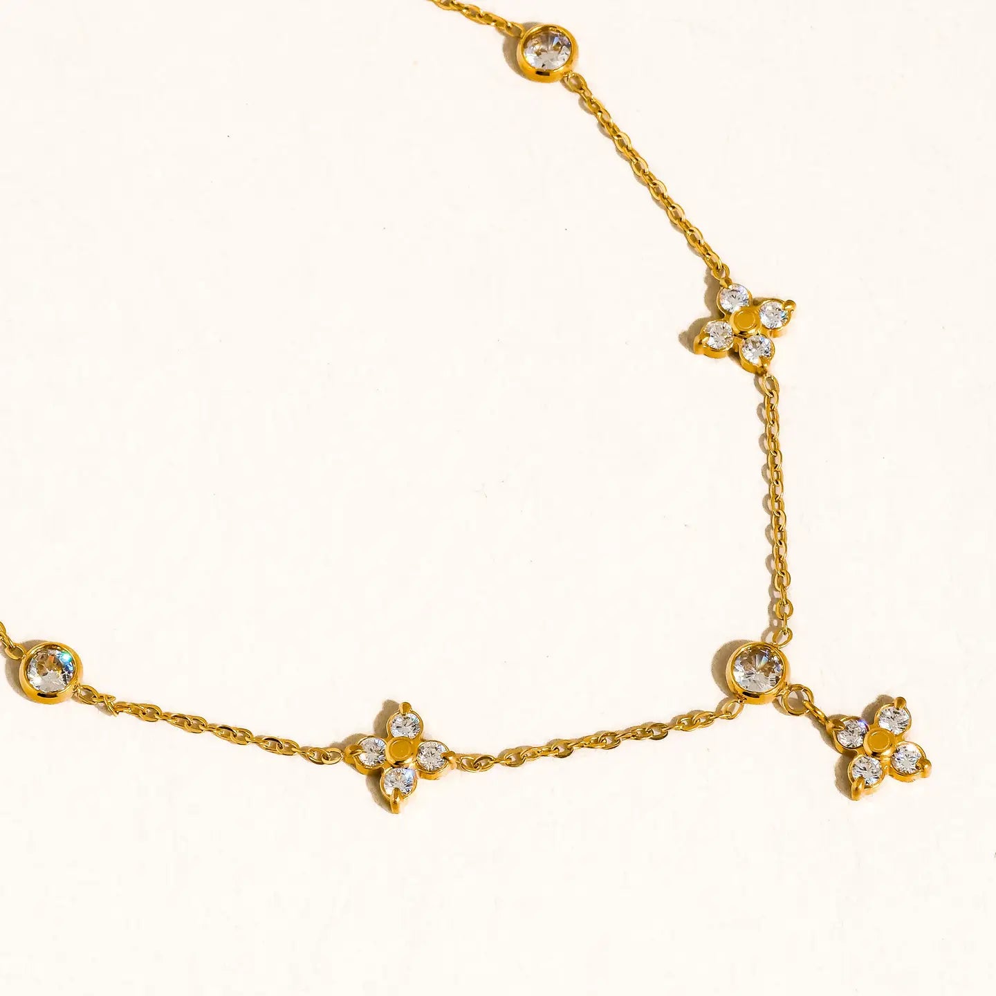Aveline 18K Gold Non-Tarnish Cz Floral Chain Necklace