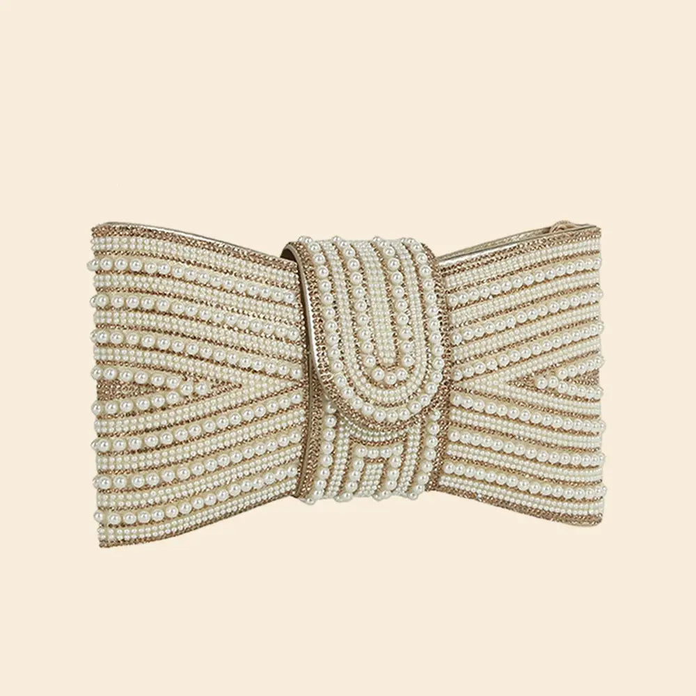 Spangle Pearl Bow Clutch Evening Bag