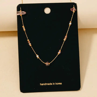 Pearl and Chip Stone Station Beads Chain Necklace