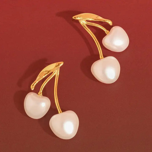 Chérie 18K Gold Non-Tarnish Large Pearl Cherry Earrings