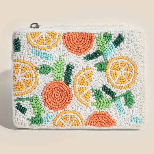Seed Beaded Multi Lemon Fruit Coin Purse