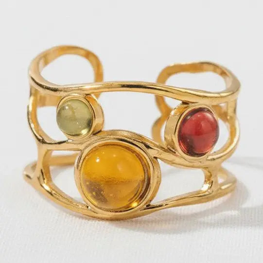 Colorful Inlaid Geometric Open Ring in Titanium Steel
