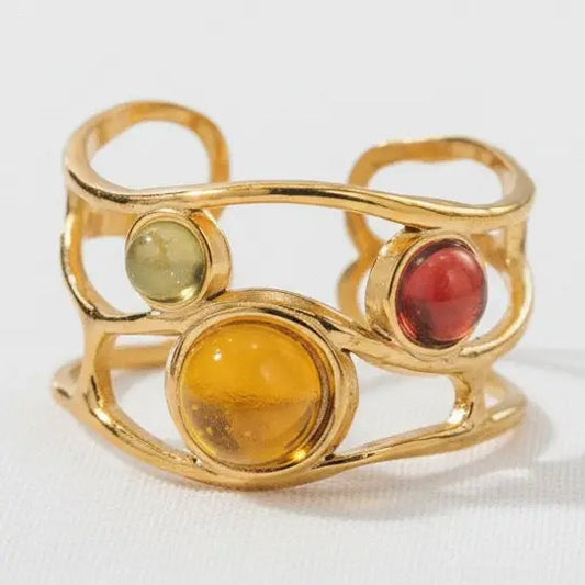 Colorful Inlaid Geometric Open Ring in Titanium Steel